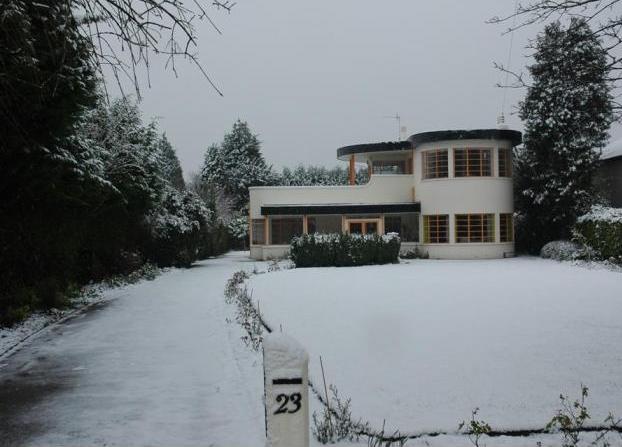 Sun House in the snow